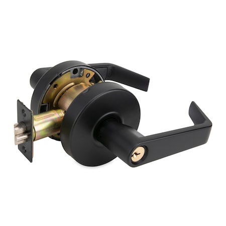 Trans Atlantic Co. LSV Saturn Standard Duty Matte Black Grade 2 Commercial Cylindrical Entry Door Handle with Lock DL-LSV53-US10B